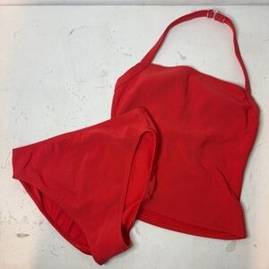 Vintage Land's End Orange Red Halter Two Piece Bathing Suit Swimsuit 90s